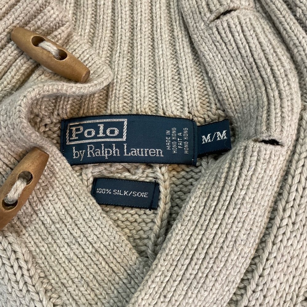 Polo by Ralph Lauren Beige Toggle-Knit Silk Sweater